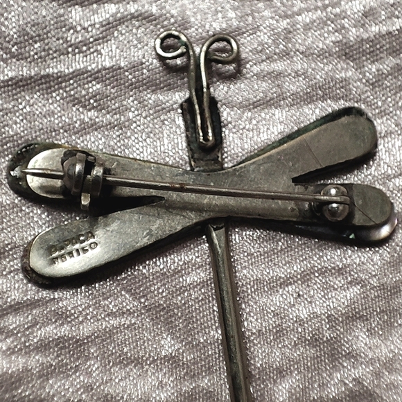 Abalone Shell Alpaca Mexico Signed Sterling Dragonfly Long Bug Vintage Brooch - Picture 6 of 10